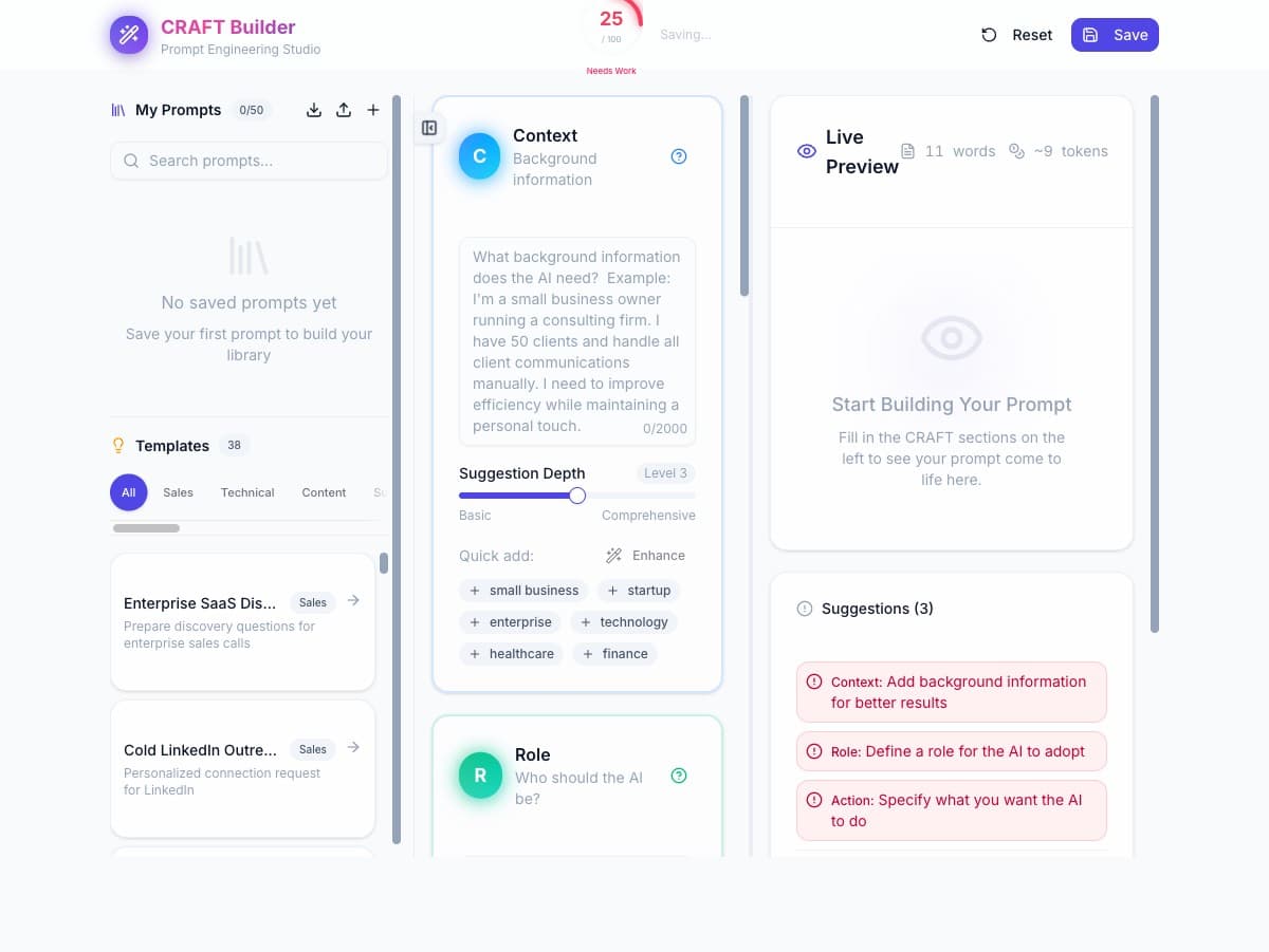 CRAFT Prompt Builder — AI Prompt Studio website preview